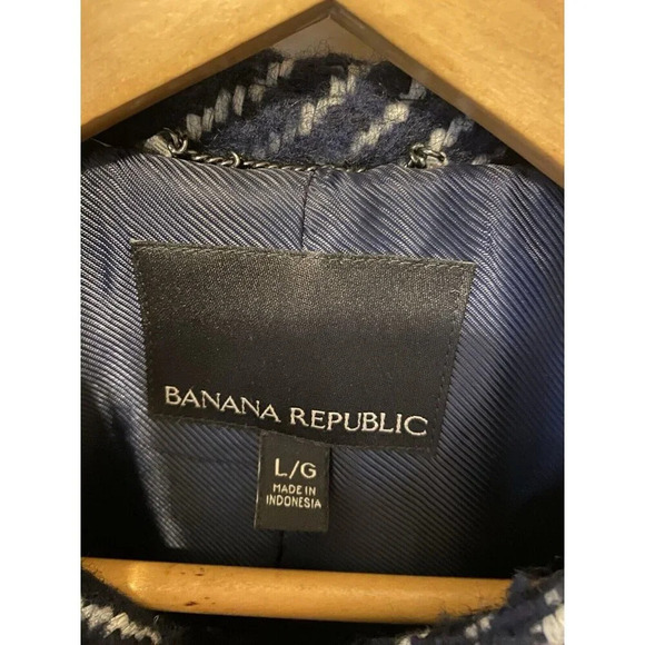 Banana Republic Women's Navy Wool Alpaca Mohair Poncho Shall Sz L Striped Luxury - Picture 5 of 16